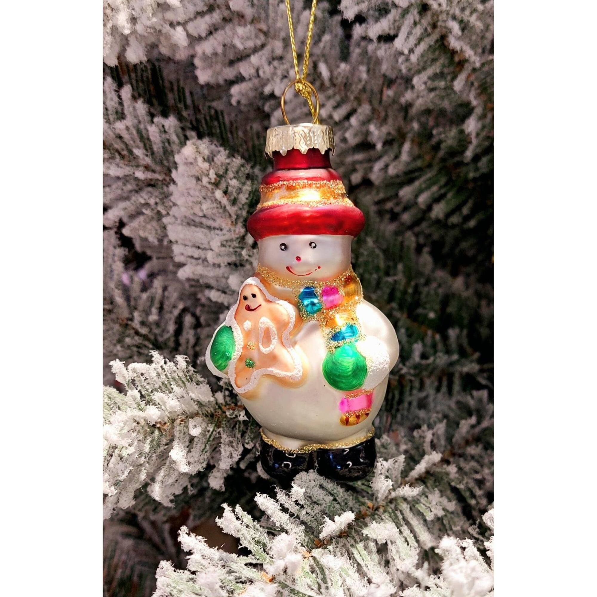 Wizardi 11.81" Snowman with Cookie Christmas Glass Ornament